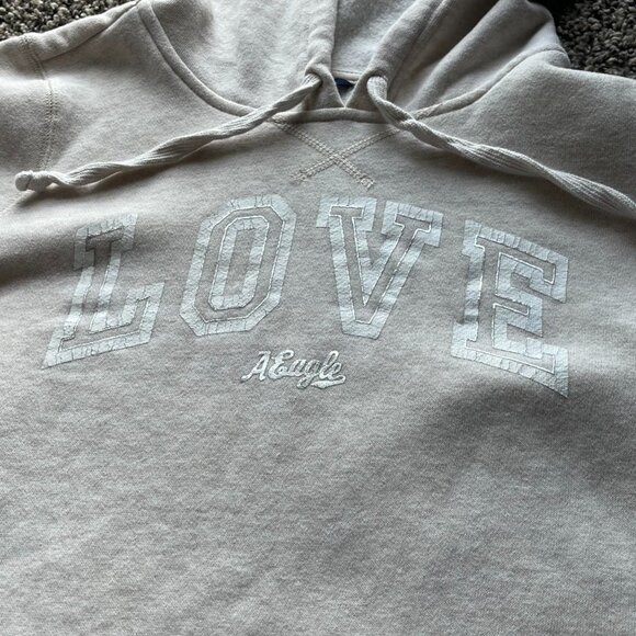 Vintage Inspired Beige/Cream American Eagle Hoodie 'LOVE' - Picture 2 of 5